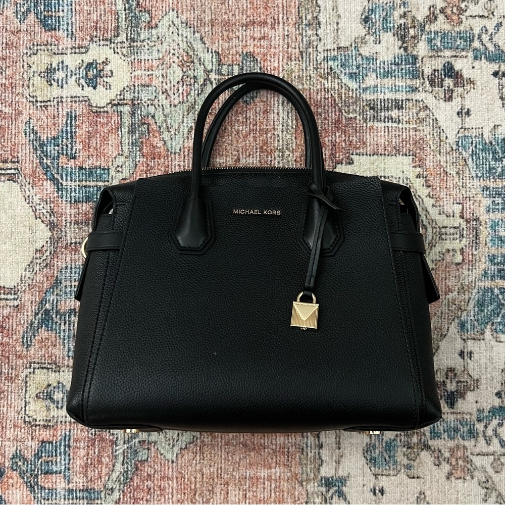 Michael Kors Mercer Medium Pebbled Leather Belted Satchel
